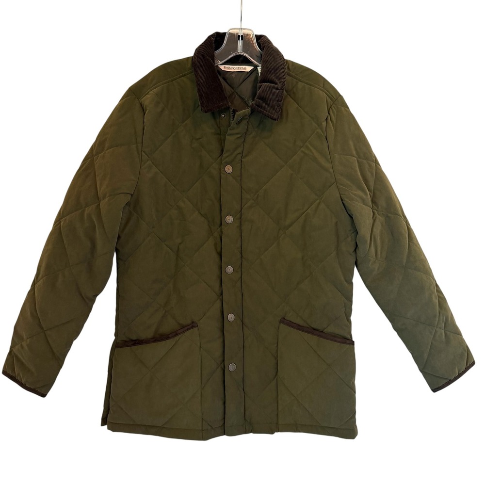 Rainforest Mens Olive Green Quilt Field Jacket Barn Corduroy Collar RF3002 Small